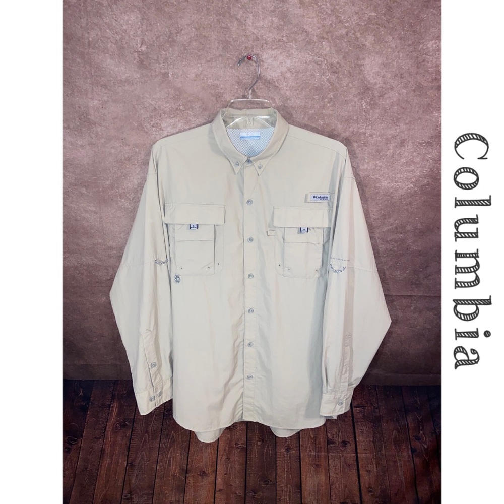Columbia PFG Fishing Vented Beige Long Sleeve Button Shirt - size XL - EUC